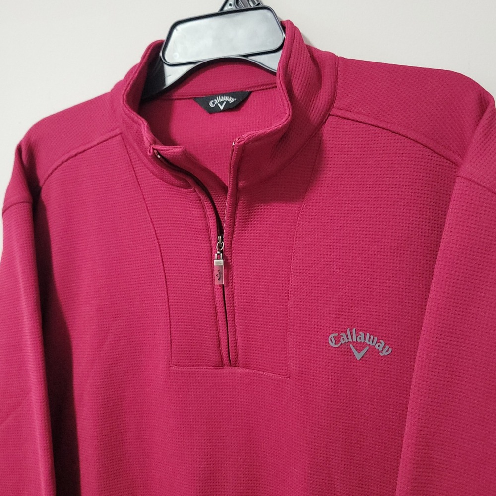 Callaway 1/4 Zip Pullover Mens L Red Waffle Knit Golf Performance Casual